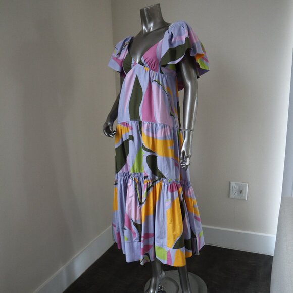La Ligne Midi Dress Lavender Print Stella Ruffle Sleeve Cotton Size XS - Picture 3 of 8